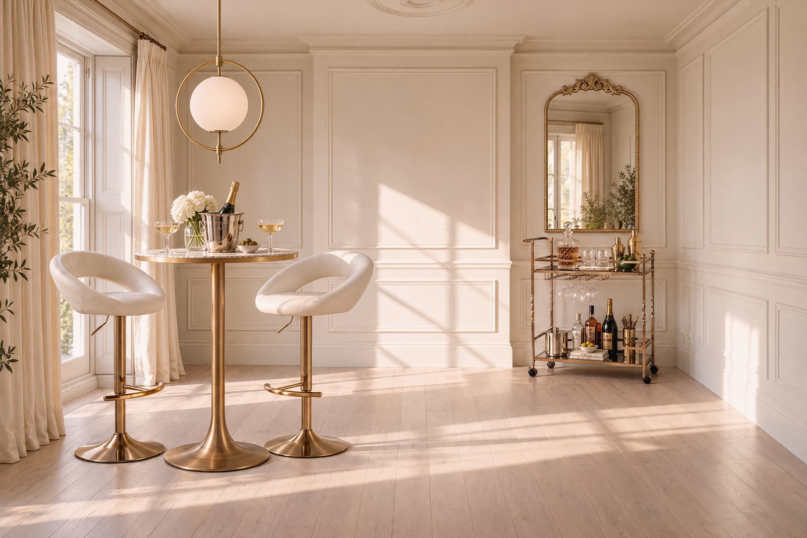 The room shown brings the luxury of an intimate cocktail lounge into a residential corner.