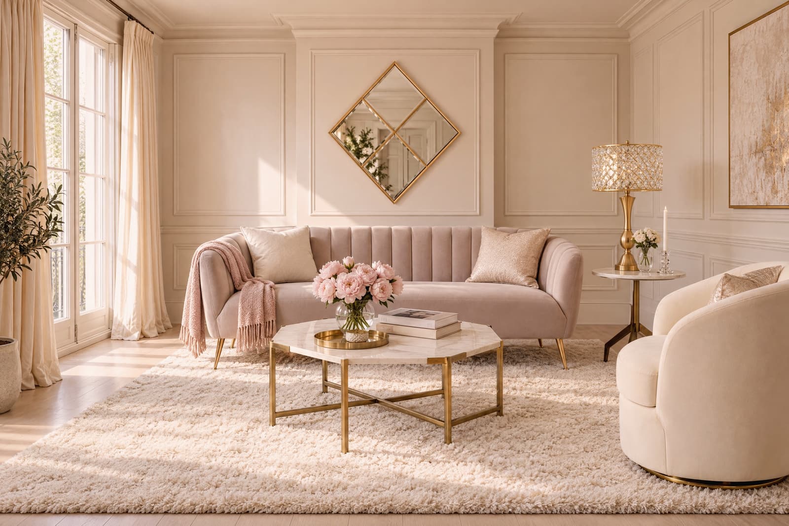 Hollywood glamour thrives on confident materials and warm, luminous light.