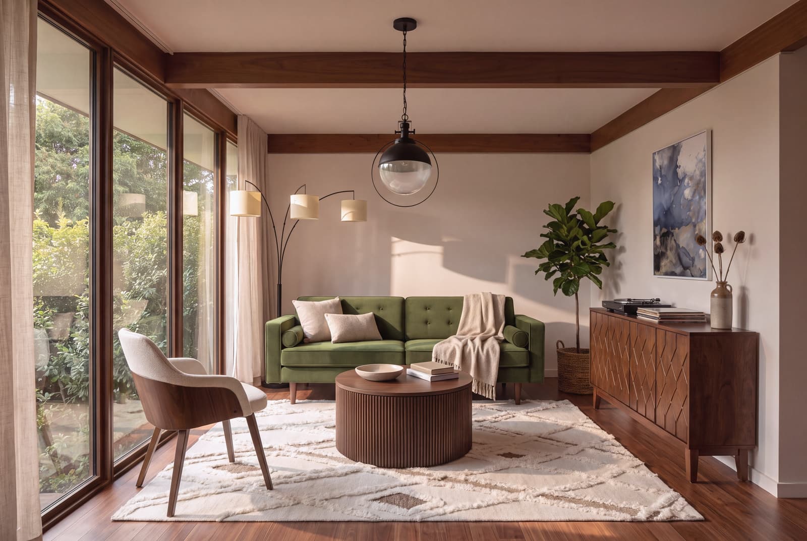 A Mid-Century Modern living room